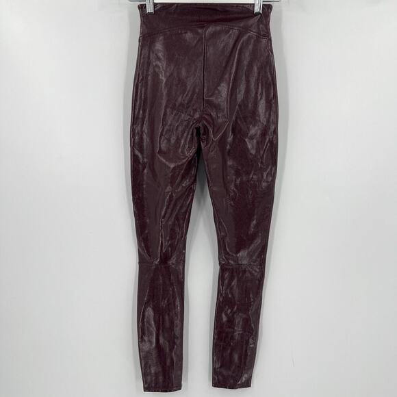 SPANX Faux Patent‎ Leather Liquid Glossy Leggings Ruby Red High Rise Size XS - Picture 6 of 12